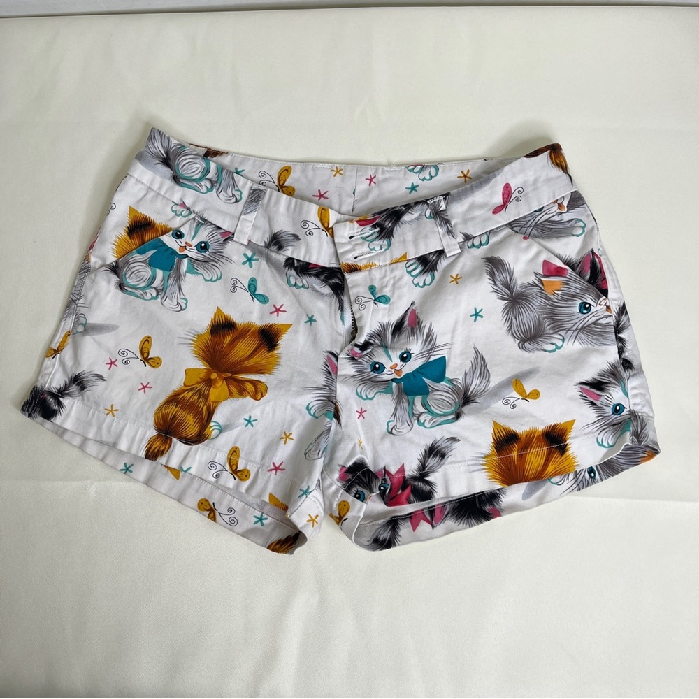 Loudmouth White High Waist Cat Print Shorts